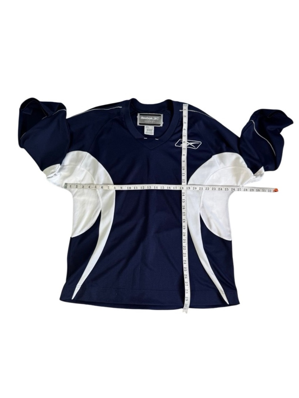 Reebok Hockey Jersey Navy White Long Sleeve Athletic Men's L - Picture 7 of 7